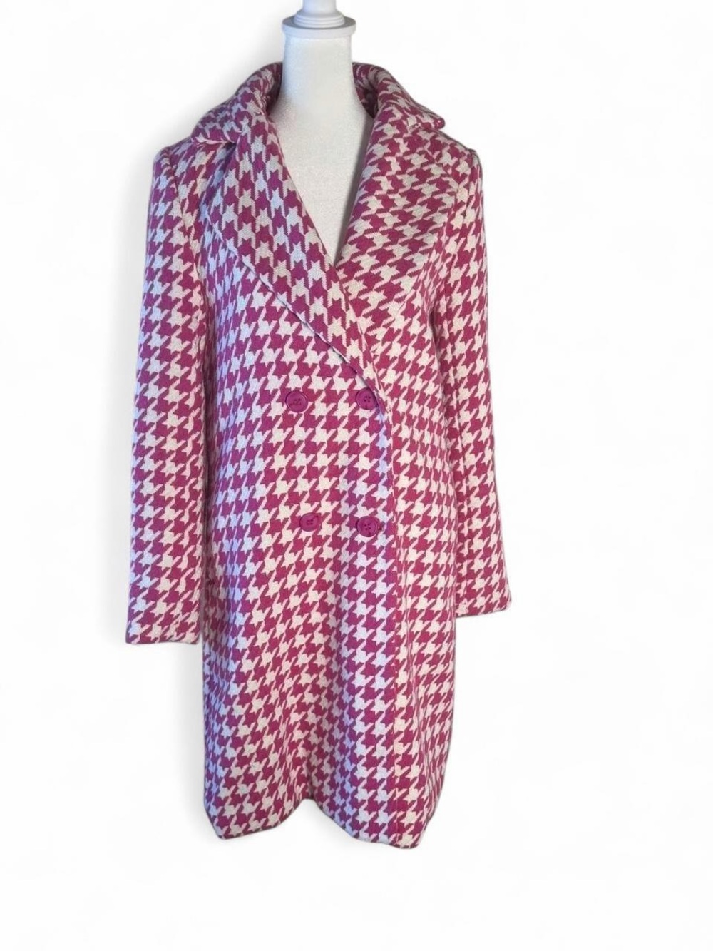 💕Tea & Cup pink houndstooth coat with pockets Size S/M💕